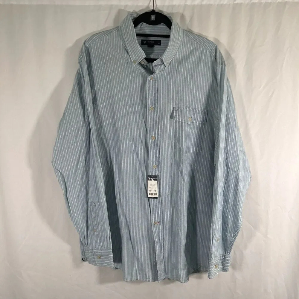 New Cremieux Dress Shirt Men's XL Blue Striped Button Up Long Sleeve 100% Cotton